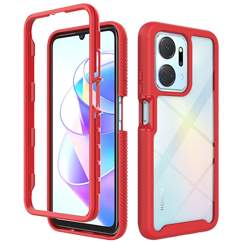 Silicone Transparent Frame Case Cover 360 Degrees ZJ1 for Huawei Honor X7a Red