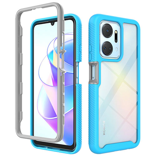 Silicone Transparent Frame Case Cover 360 Degrees ZJ1 for Huawei Honor X7a Sky Blue