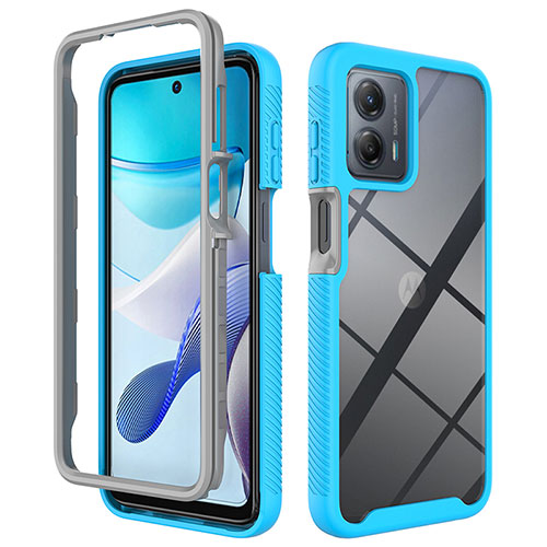 Silicone Transparent Frame Case Cover 360 Degrees ZJ1 for Motorola Moto G 5G (2023) Sky Blue