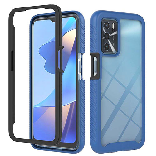 Silicone Transparent Frame Case Cover 360 Degrees ZJ1 for Oppo A54s Blue
