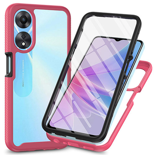 Silicone Transparent Frame Case Cover 360 Degrees ZJ1 for Oppo A58 5G Hot Pink