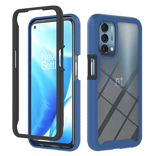 Silicone Transparent Frame Case Cover 360 Degrees ZJ1 for Oppo A74 5G Blue