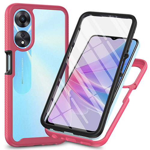 Silicone Transparent Frame Case Cover 360 Degrees ZJ1 for Oppo A78 5G Hot Pink