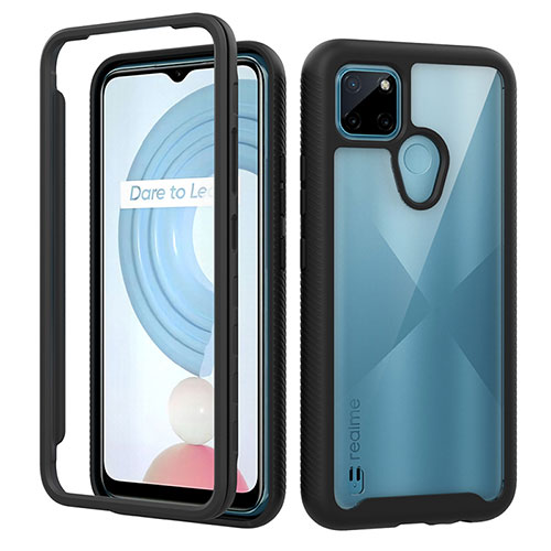 Silicone Transparent Frame Case Cover 360 Degrees ZJ1 for Realme C25Y Black