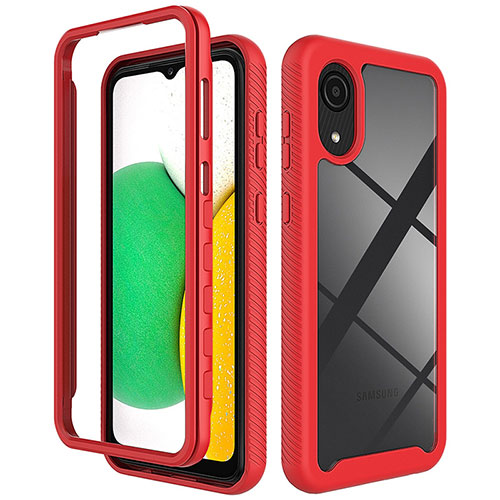 Silicone Transparent Frame Case Cover 360 Degrees ZJ1 for Samsung Galaxy A03 Core Red