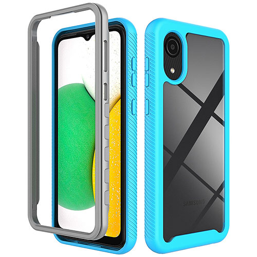 Silicone Transparent Frame Case Cover 360 Degrees ZJ1 for Samsung Galaxy A03 Core Sky Blue