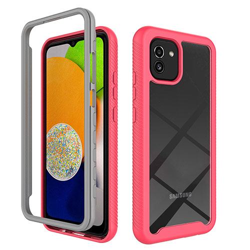 Silicone Transparent Frame Case Cover 360 Degrees ZJ1 for Samsung Galaxy A03 Hot Pink