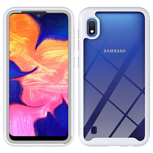 Silicone Transparent Frame Case Cover 360 Degrees ZJ1 for Samsung Galaxy A10 White