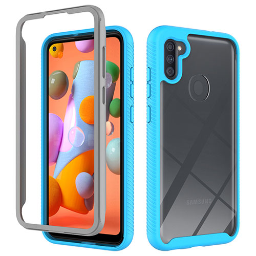 Silicone Transparent Frame Case Cover 360 Degrees ZJ1 for Samsung Galaxy A11 Sky Blue