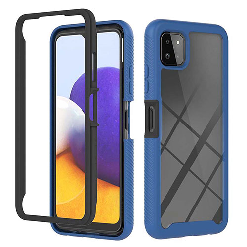 Silicone Transparent Frame Case Cover 360 Degrees ZJ1 for Samsung Galaxy A22 5G Blue
