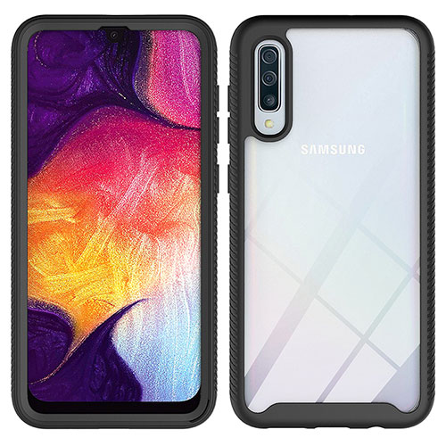 Silicone Transparent Frame Case Cover 360 Degrees ZJ1 for Samsung Galaxy A30S Black