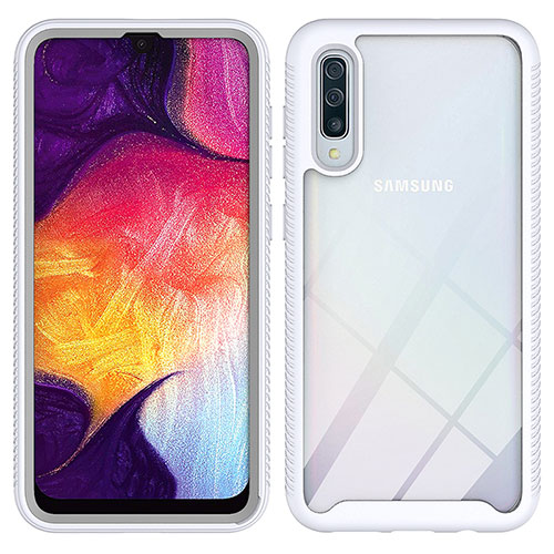 Silicone Transparent Frame Case Cover 360 Degrees ZJ1 for Samsung Galaxy A30S White