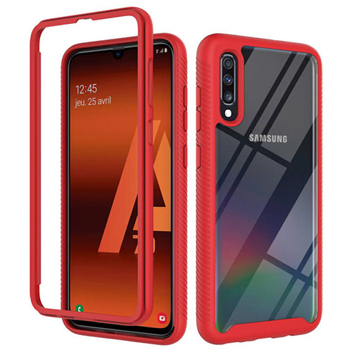 Silicone Transparent Frame Case Cover 360 Degrees ZJ1 for Samsung Galaxy A70 Red