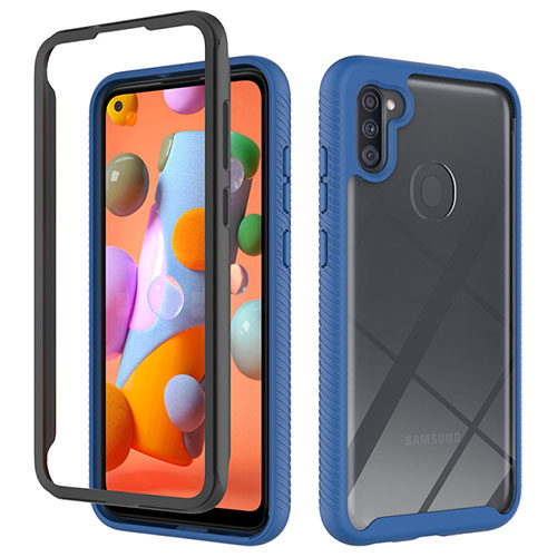 Silicone Transparent Frame Case Cover 360 Degrees ZJ1 for Samsung Galaxy M11 Blue