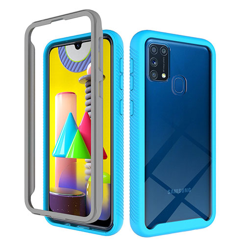 Silicone Transparent Frame Case Cover 360 Degrees ZJ1 for Samsung Galaxy M21s Sky Blue