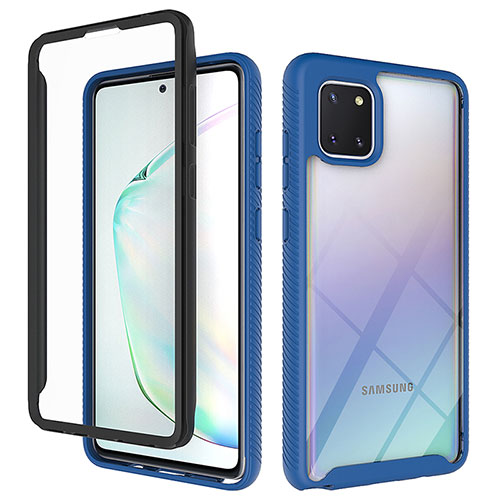 Silicone Transparent Frame Case Cover 360 Degrees ZJ1 for Samsung Galaxy Note 10 Lite Blue