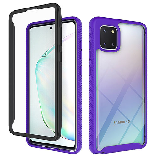 Silicone Transparent Frame Case Cover 360 Degrees ZJ1 for Samsung Galaxy Note 10 Lite Clove Purple