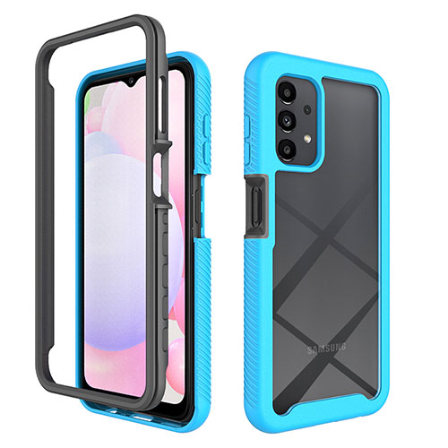 Silicone Transparent Frame Case Cover 360 Degrees ZJ2 for Samsung Galaxy A13 4G Sky Blue