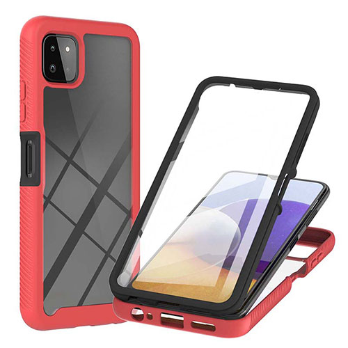 Silicone Transparent Frame Case Cover 360 Degrees ZJ2 for Samsung Galaxy A22 5G Red