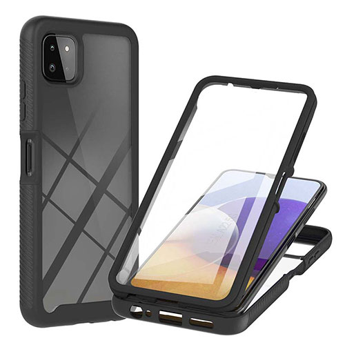 Silicone Transparent Frame Case Cover 360 Degrees ZJ2 for Samsung Galaxy A22s 5G Black