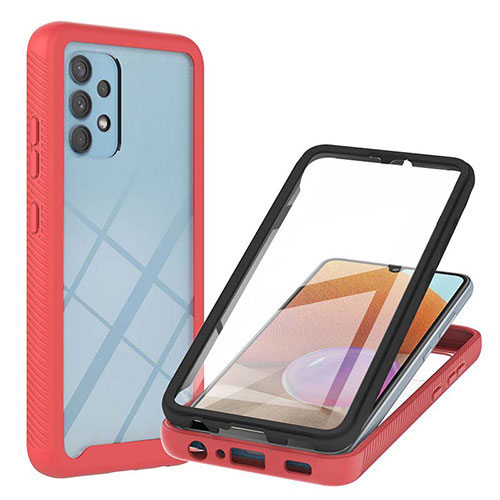 Silicone Transparent Frame Case Cover 360 Degrees ZJ2 for Samsung Galaxy A32 4G Red