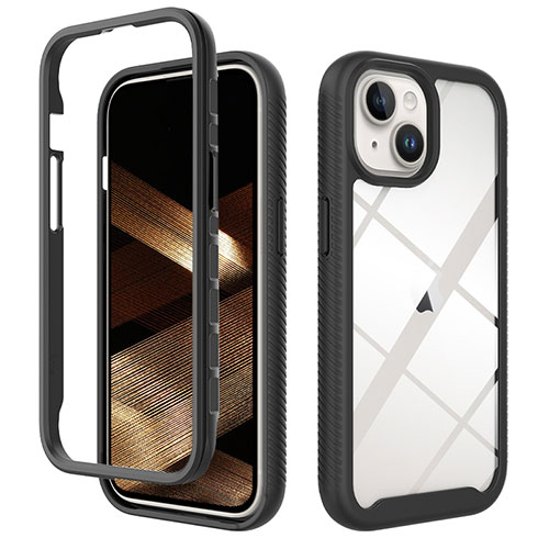 Silicone Transparent Frame Case Cover 360 Degrees ZJ3 for Apple iPhone 14 Plus Black