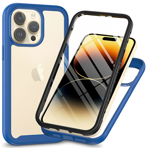 Silicone Transparent Frame Case Cover 360 Degrees ZJ3 for Apple iPhone 14 Pro Blue