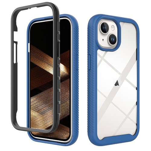 Silicone Transparent Frame Case Cover 360 Degrees ZJ3 for Apple iPhone 15 Plus Blue