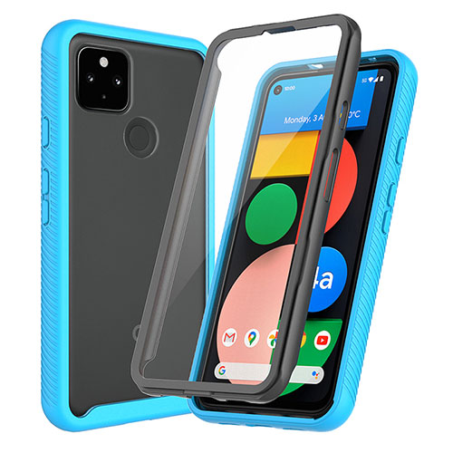 Silicone Transparent Frame Case Cover 360 Degrees ZJ3 for Google Pixel 4a 5G Sky Blue