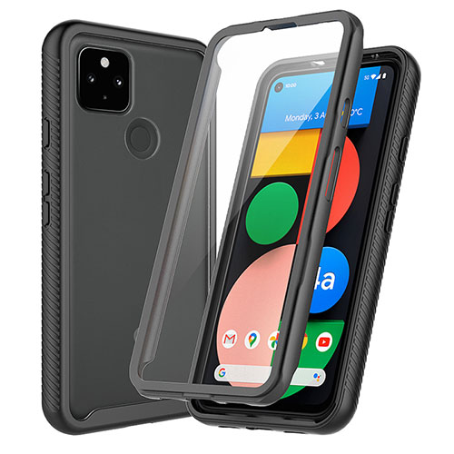 Silicone Transparent Frame Case Cover 360 Degrees ZJ3 for Google Pixel 5a 5G Black