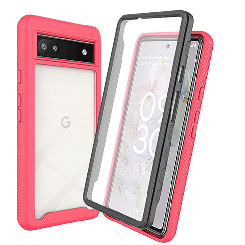 Silicone Transparent Frame Case Cover 360 Degrees ZJ3 for Google Pixel 6a 5G Hot Pink