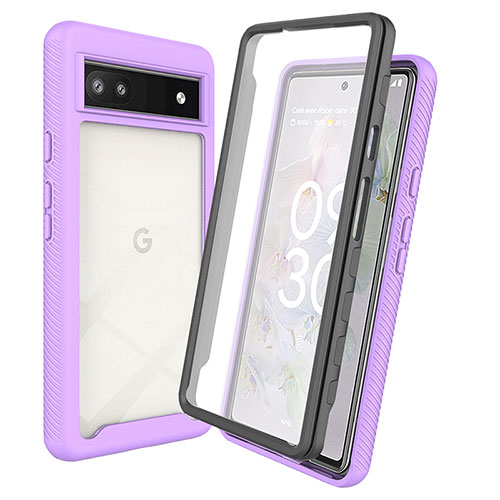 Silicone Transparent Frame Case Cover 360 Degrees ZJ3 for Google Pixel 6a 5G Purple