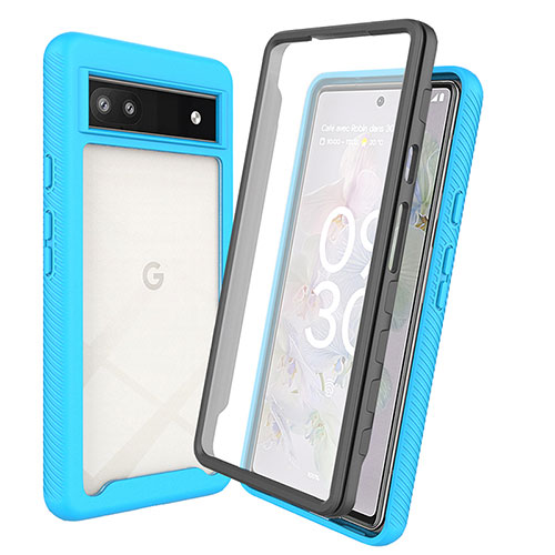 Silicone Transparent Frame Case Cover 360 Degrees ZJ3 for Google Pixel 6a 5G Sky Blue