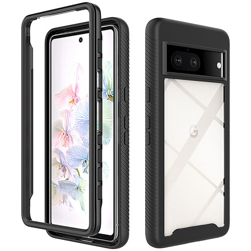 Silicone Transparent Frame Case Cover 360 Degrees ZJ3 for Google Pixel 7 5G Black