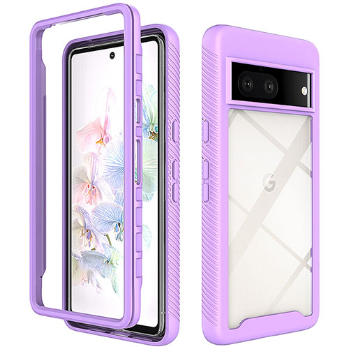 Silicone Transparent Frame Case Cover 360 Degrees ZJ3 for Google Pixel 7 5G Purple