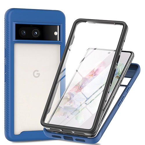 Silicone Transparent Frame Case Cover 360 Degrees ZJ3 for Google Pixel 7a 5G Blue