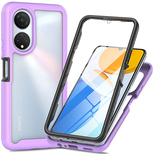 Silicone Transparent Frame Case Cover 360 Degrees ZJ3 for Huawei Honor X7 Purple