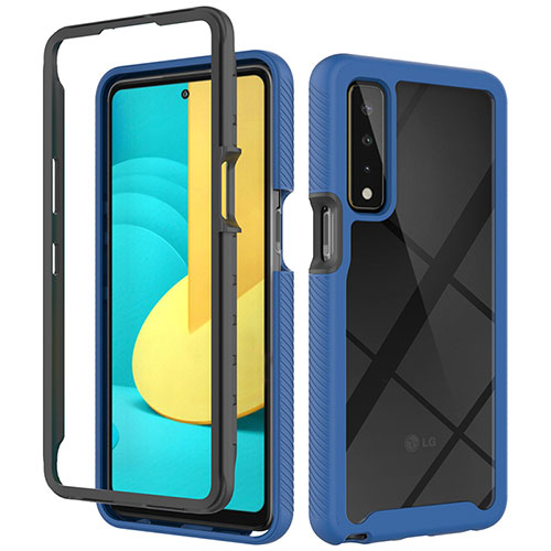 Silicone Transparent Frame Case Cover 360 Degrees ZJ3 for LG Stylo 7 Blue