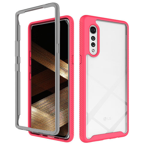 Silicone Transparent Frame Case Cover 360 Degrees ZJ3 for LG Velvet 4G Hot Pink