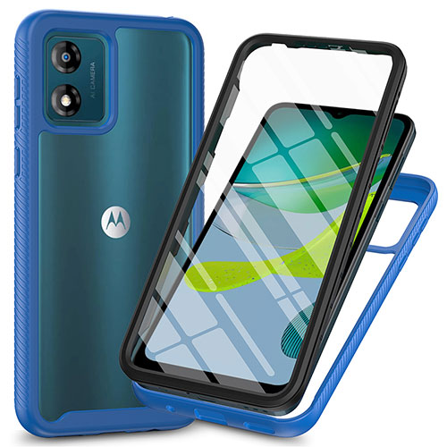 Silicone Transparent Frame Case Cover 360 Degrees ZJ3 for Motorola Moto E13 Blue