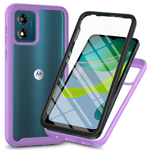 Silicone Transparent Frame Case Cover 360 Degrees ZJ3 for Motorola Moto E13 Purple