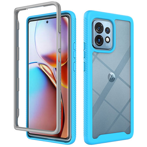 Silicone Transparent Frame Case Cover 360 Degrees ZJ3 for Motorola Moto Edge 40 Pro 5G Sky Blue