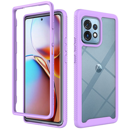 Silicone Transparent Frame Case Cover 360 Degrees ZJ3 for Motorola Moto Edge Plus (2023) 5G Purple