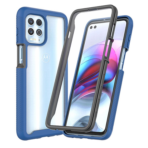 Silicone Transparent Frame Case Cover 360 Degrees ZJ3 for Motorola Moto G100 5G Blue