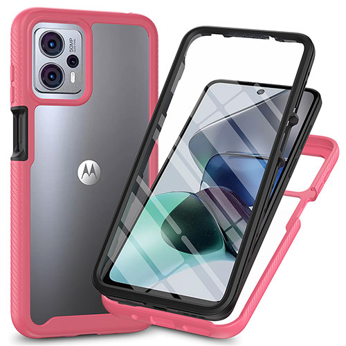 Silicone Transparent Frame Case Cover 360 Degrees ZJ3 for Motorola Moto G13 Hot Pink