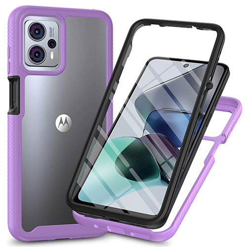 Silicone Transparent Frame Case Cover 360 Degrees ZJ3 for Motorola Moto G13 Purple