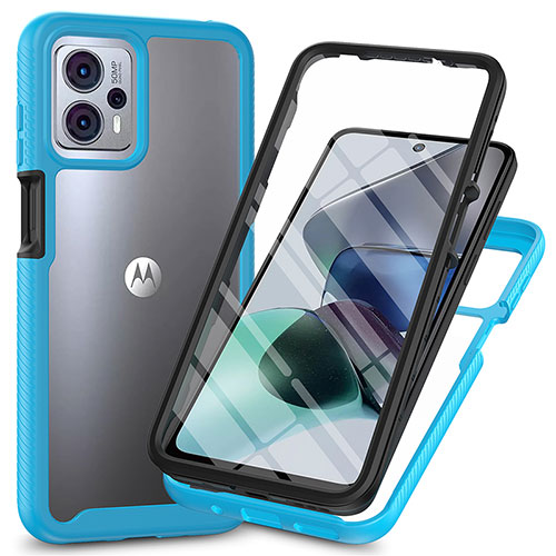 Silicone Transparent Frame Case Cover 360 Degrees ZJ3 for Motorola Moto G13 Sky Blue