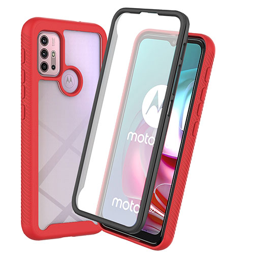 Silicone Transparent Frame Case Cover 360 Degrees ZJ3 for Motorola Moto G20 Red