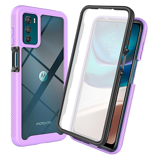 Silicone Transparent Frame Case Cover 360 Degrees ZJ3 for Motorola Moto G42 Purple