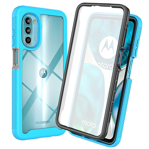 Silicone Transparent Frame Case Cover 360 Degrees ZJ3 for Motorola MOTO G52 Sky Blue